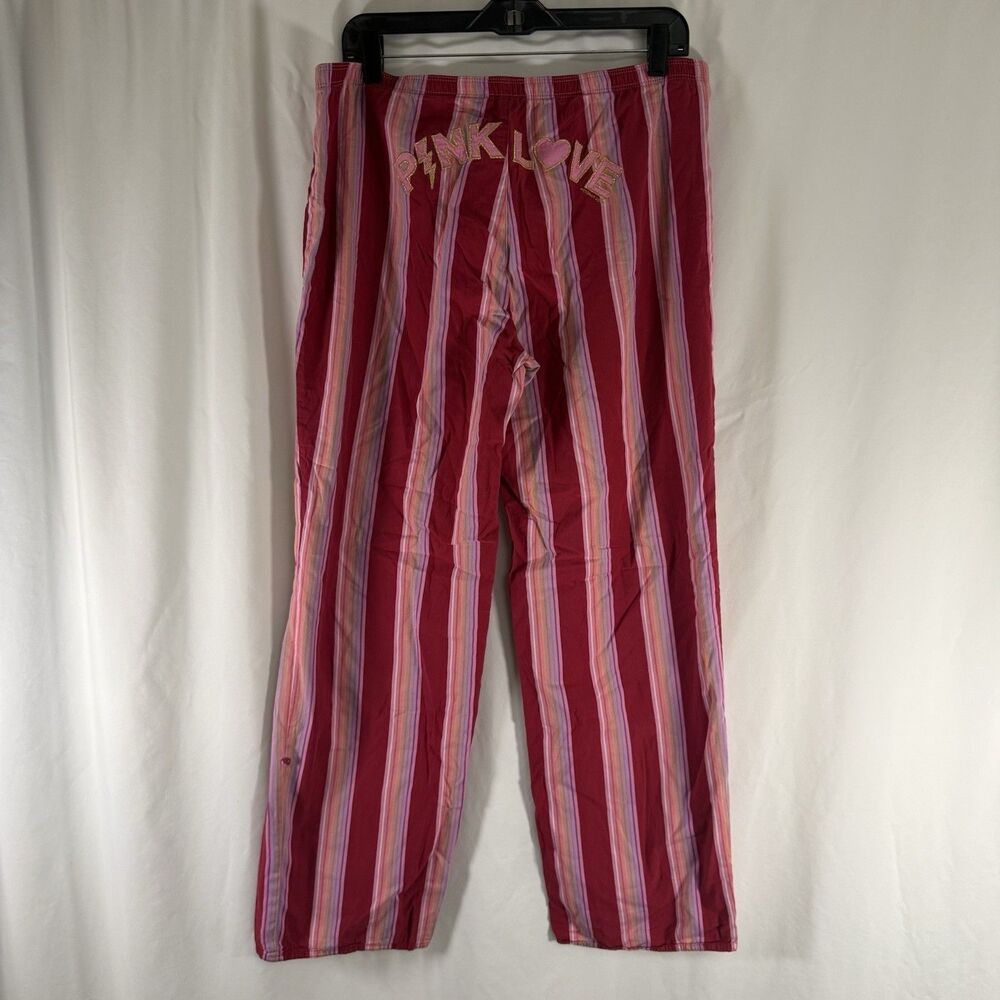VS Pink Pajama Pants Women's Medium Pink Red Striped Drawstring 31" Inseam
